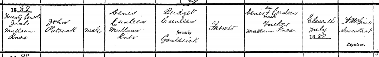 John P
Quinlan Birth record